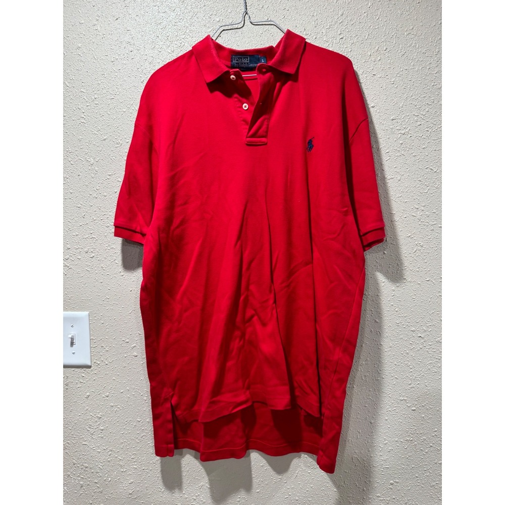 Polo‎ Ralph Lauren Mens Large Red Short Sleeve Pique Cotton Polo Shirt Blue Pony